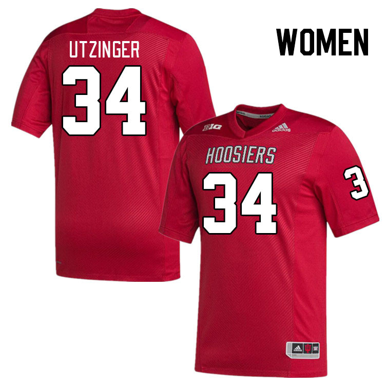 Women #34 Jeff Utzinger Indiana Hoosiers College Football Jerseys Stitched-Red